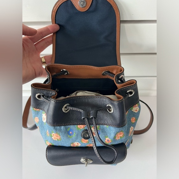 Coach Mini Billie Backpack Rosette Printed Denim With Leather Trim (F57754) - Picture 10 of 16